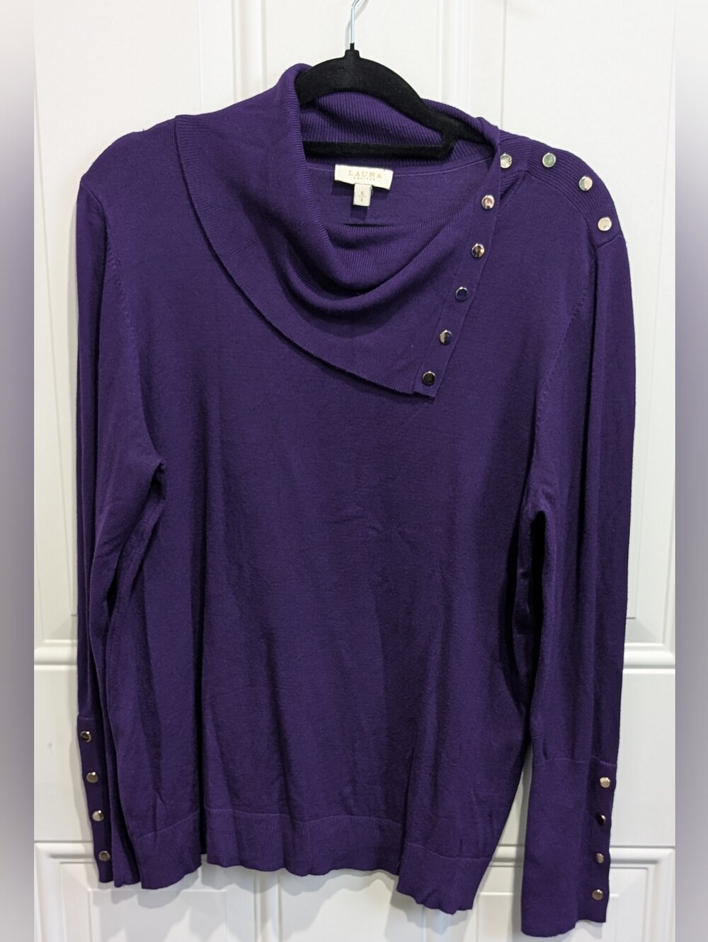 Laura Petites Purple Cowl Neck Sweater with Button Accents - Size Petite Large